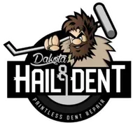 Dakota Hail & Dent logo with a cartoon bearded man holding a roller and the tagline “Paintless Dent Repair”