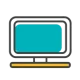 Stylized computer monitor icon with turquoise screen and yellow base