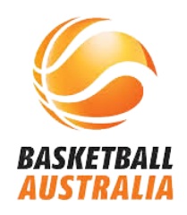 A logo for basketball australia with an orange ball