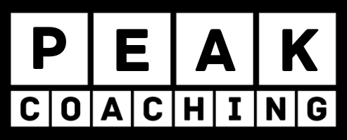 A black and white logo for peak coaching.
