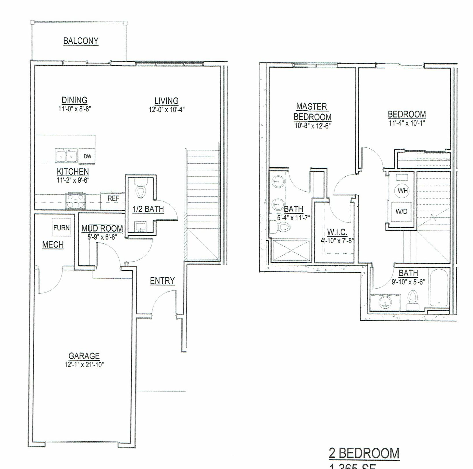 Two black-and-white floor plan drawings of a house, showing room layouts and labels.