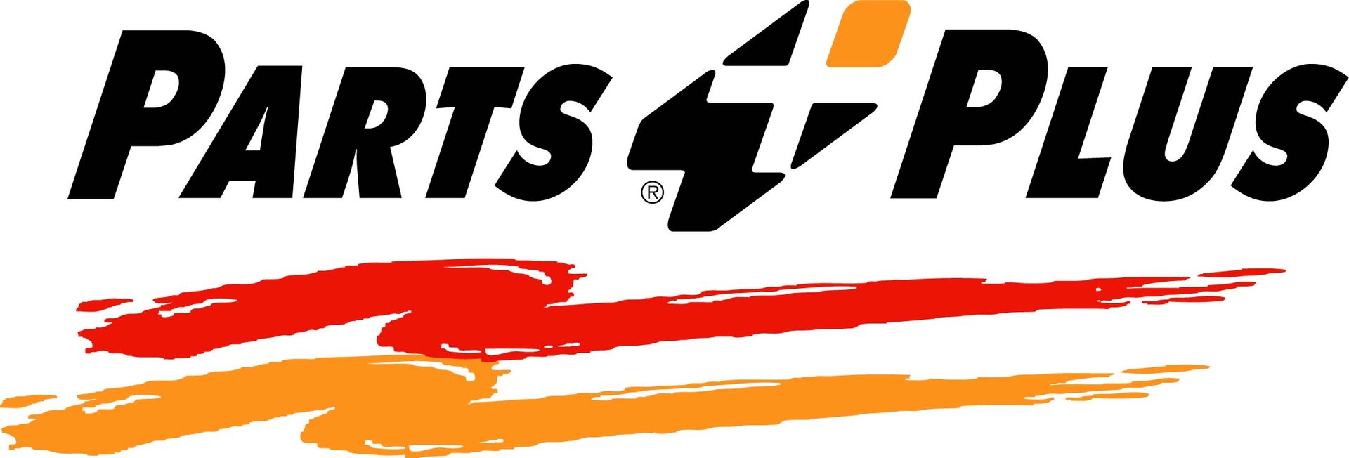 Parts Plus logo with black text and orange-red swoosh on white background