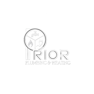 A white logo for Prior Plumbing and Heating company.