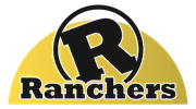 Logo of "Ranchers" with a large black "R" in a black circle on a yellow half-circle background.