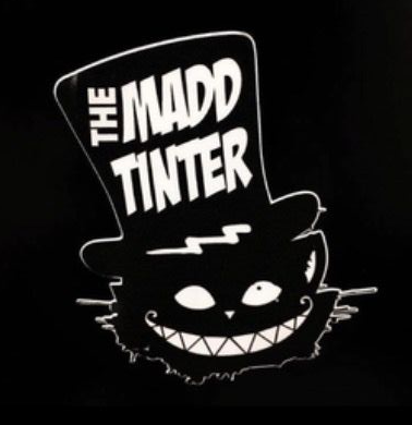 Logo featuring a stylized black cat with a wide, toothy grin wearing a top hat labeled 