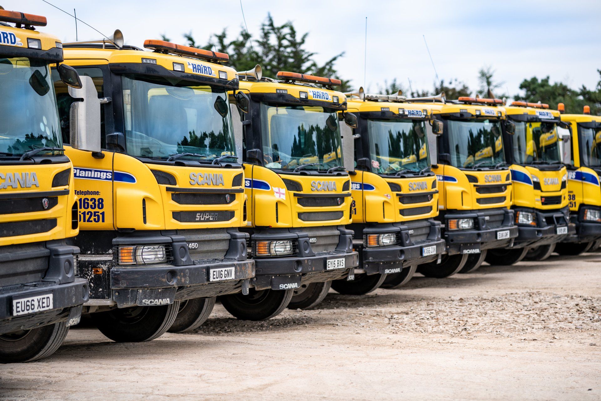 d Haird lorries parked ready to deliver aggregate