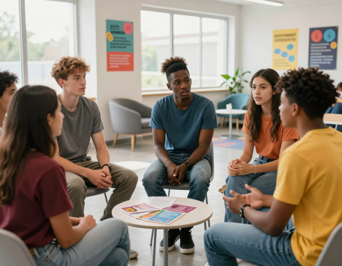 Young people discussing positive choices and safety