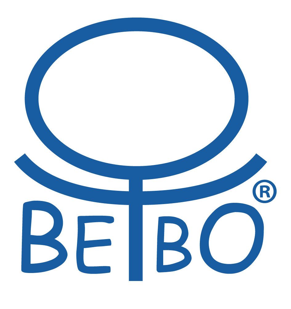 Blaues BEBO-Logo mit stilisiertem Oval und Wortmarke sowie dem Symbol für eingetragene Warenzeichen