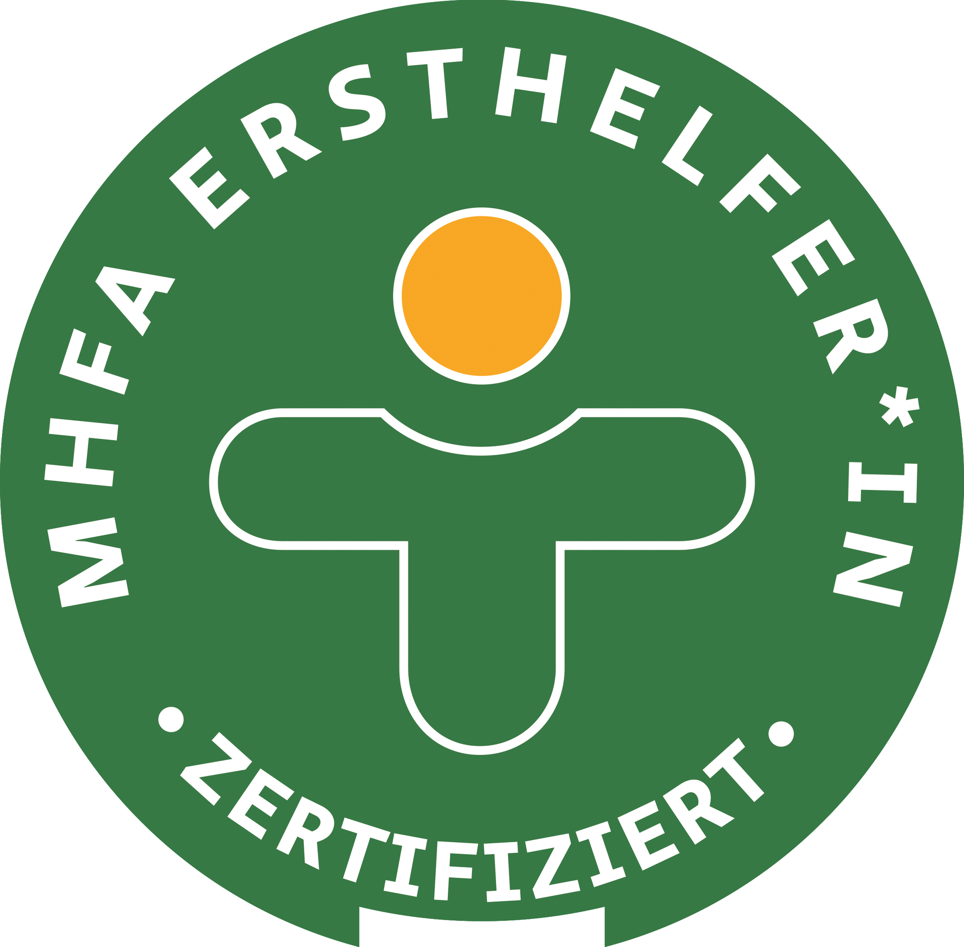 A green circle with a cross and the words ersthelferin zertifiziert