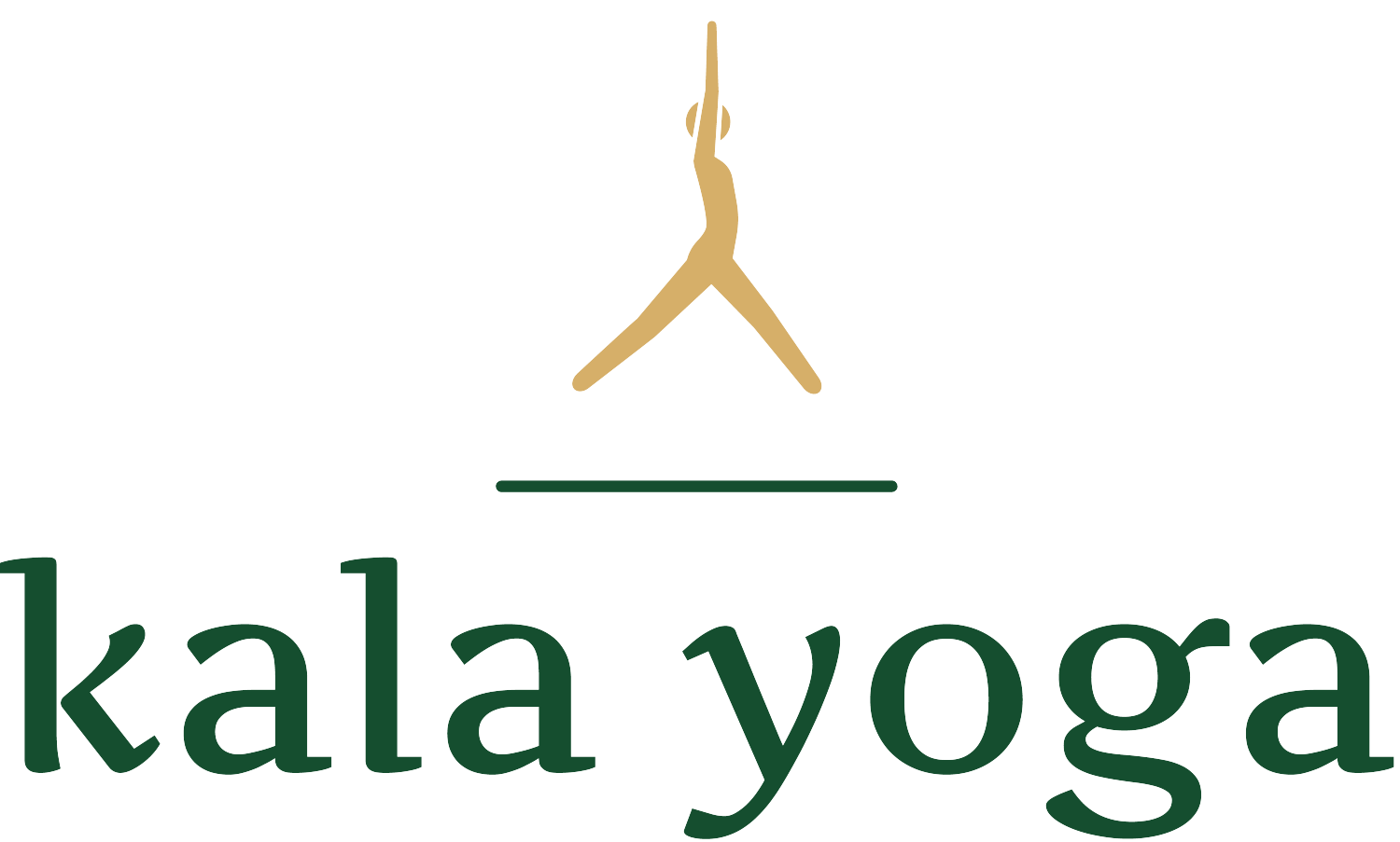 Ein Logo für Kala Yoga mit der Silhouette einer Person, die Yoga macht.