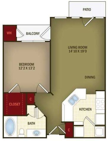 1 Bed 1 Bath floor plan
