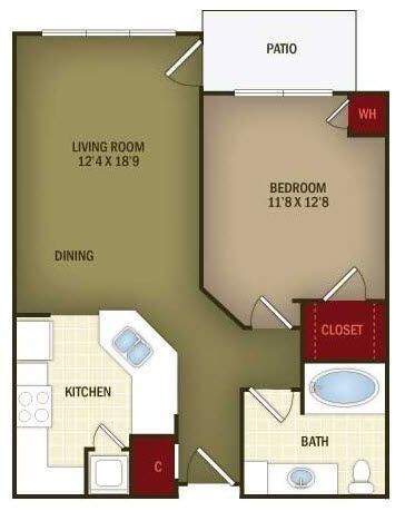 1 Bed 1 Bath floor plan