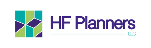 The logo for hf planners llc is green and purple.