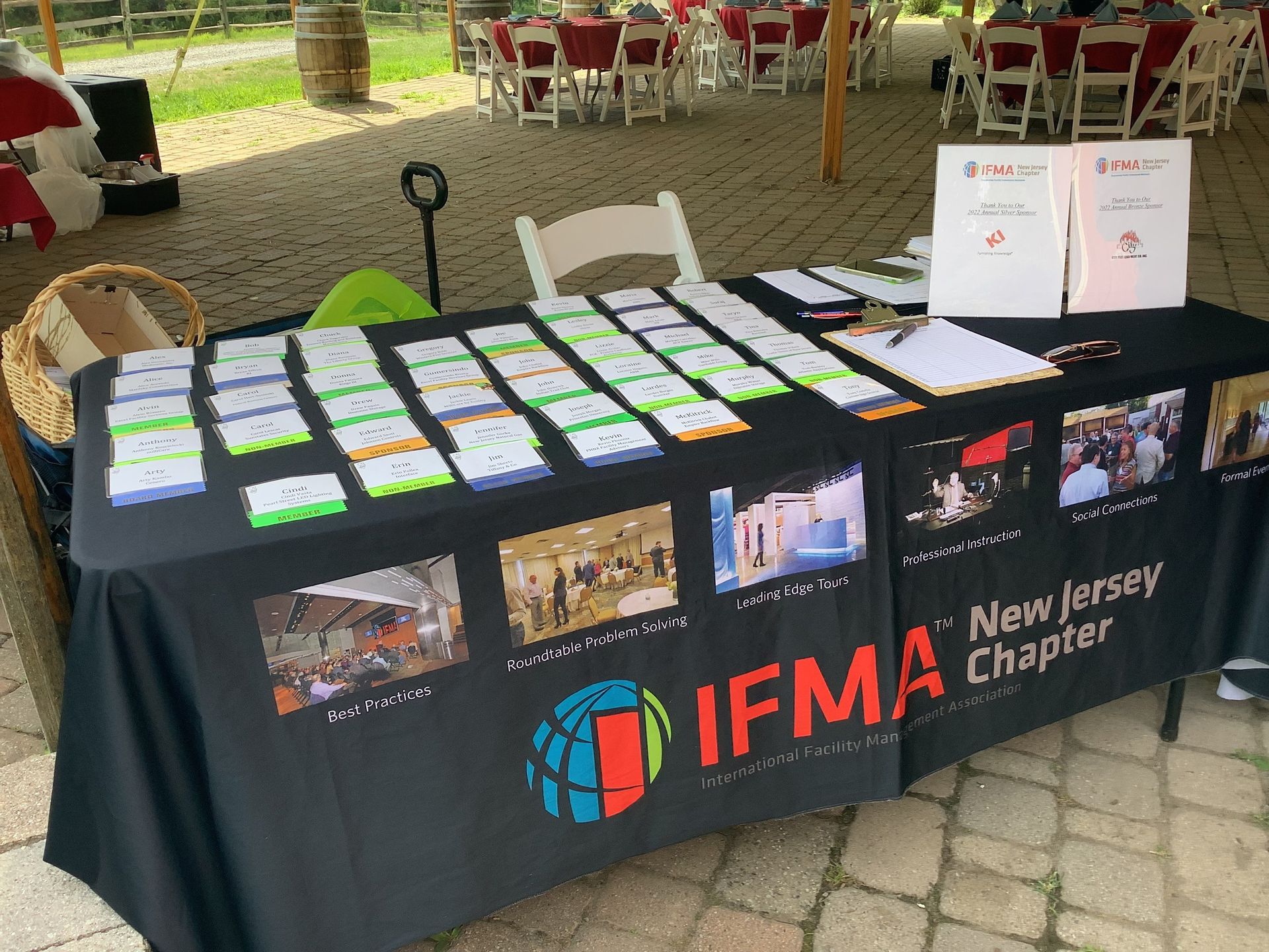 A table with a black table cloth that says ifma new jersey chapter