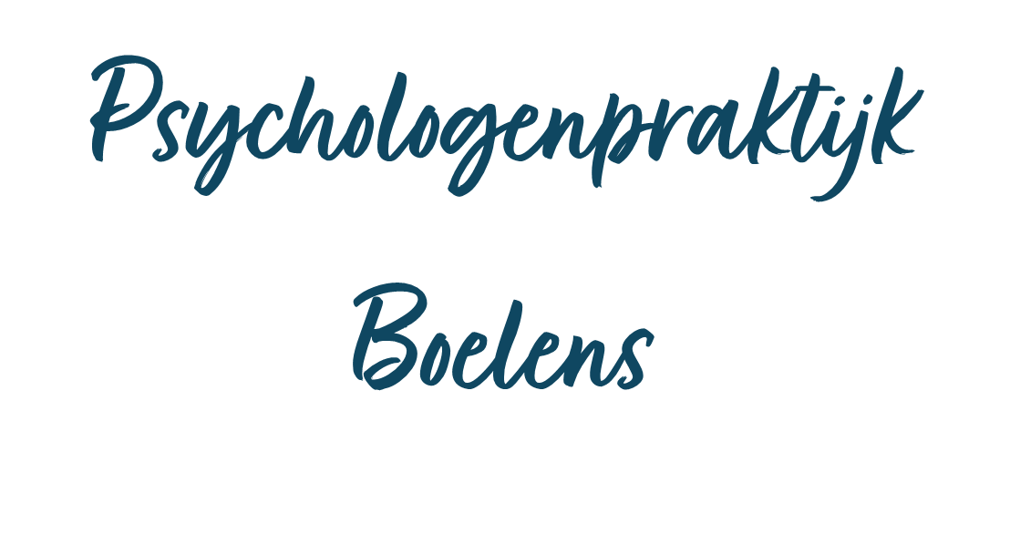 Blue script logo reading “Psychologenpraktijk Boekens” on a white background