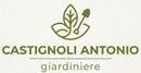Logo con icona di pianta verde e testo “CASTIGNOLI ANTONIO” sopra “giardiniere” su sfondo bianco.