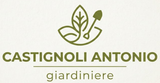 Logo con icona di pianta verde e testo “CASTIGNOLI ANTONIO” sopra “giardiniere” su sfondo bianco.