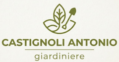 Logo con icona di pianta verde e testo “CASTIGNOLI ANTONIO” sopra “giardiniere” su sfondo bianco.