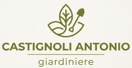 Logo con icona di pianta verde e testo “CASTIGNOLI ANTONIO” sopra “giardiniere” su sfondo bianco.
