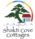 Shakti Cove Cottages logo with green tree, small cottage, and rainbow arc