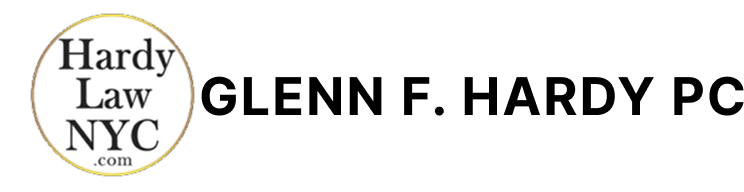 Hardy Law NYC logo beside “GLENN F. HARDY PC” in black text on white background