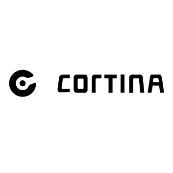 Cortina-logo: zwart "C"-icoon met een stip en de naam in een schreefloos lettertype.