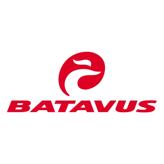 Batavus-logo: rode ovaal met een wit gebogen ontwerp en daaronder "BATAVUS" in een rood schreefloos lettertype.