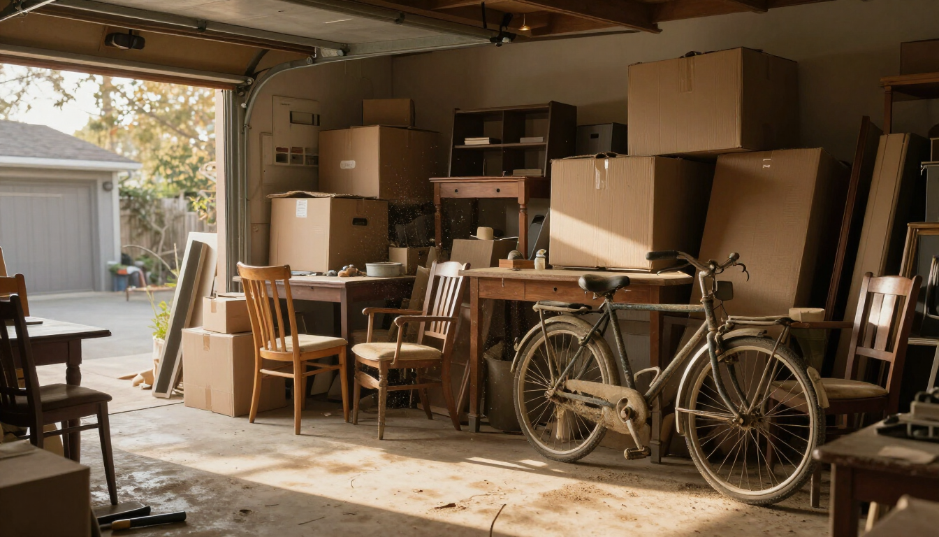 Cluttered garage in California