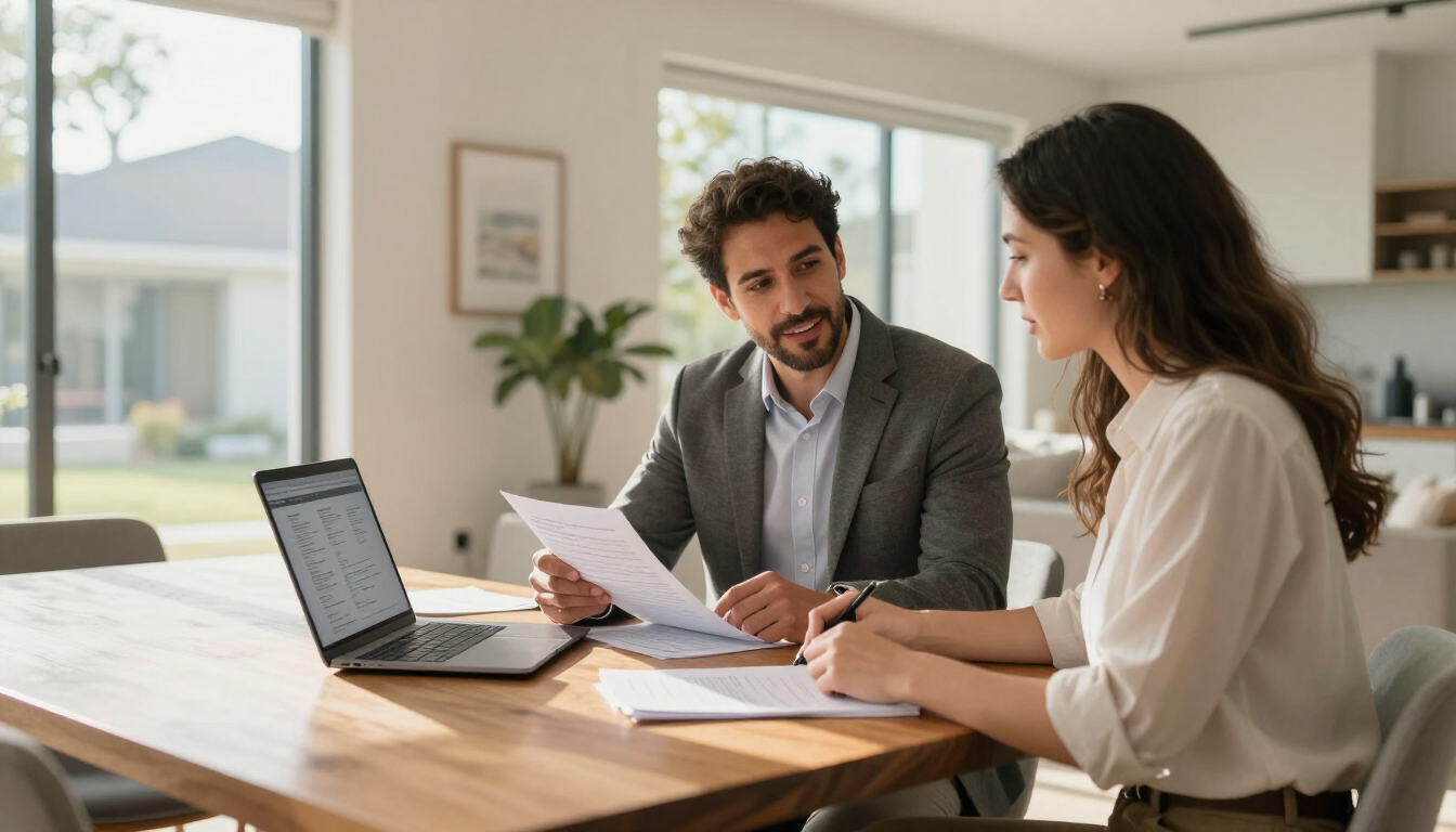 Houston home buyer reviewing property details with a real estate broker