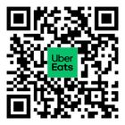 QR code for Uber Eats, green logo in the center. QR code for Uber Eats, green logo in the center.