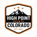 High Point Sports Colorado logo badge with mountain graphic, black, orange, and white text and stars