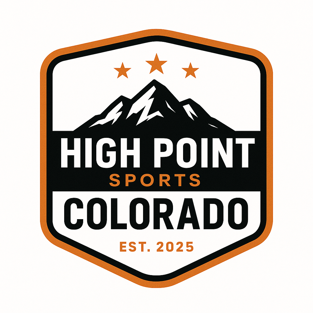 High Point Sports Colorado logo badge with mountain graphic, black, orange, and white text and stars