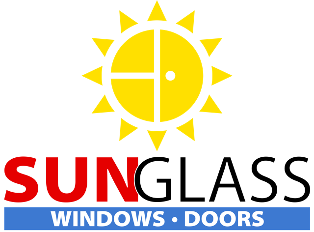A logo for sunglass windows and doors with a yellow sun