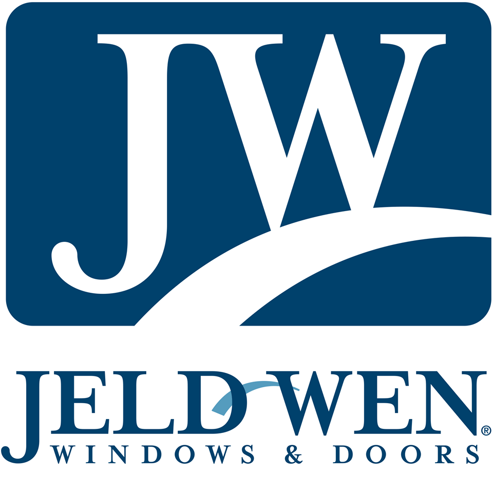 A blue logo for jeld wen windows and doors