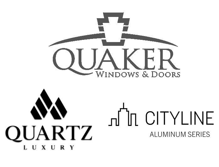 Two logos for quaker windows and doors and quartz luxury