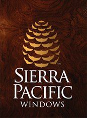 The logo for sierra pacific windows has a pine cone on it