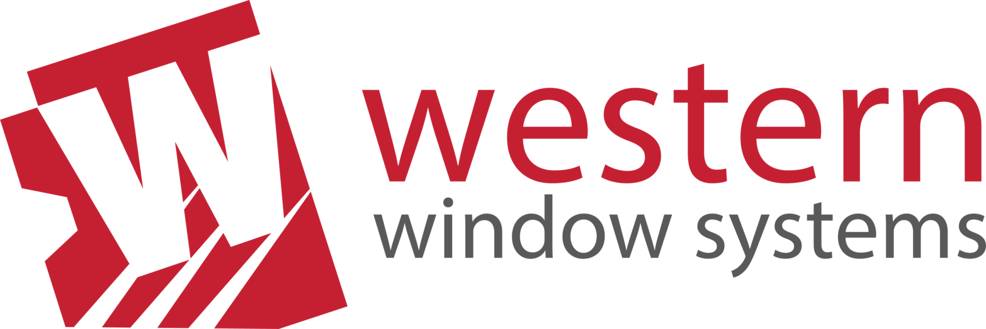 A red and white logo for western window systems
