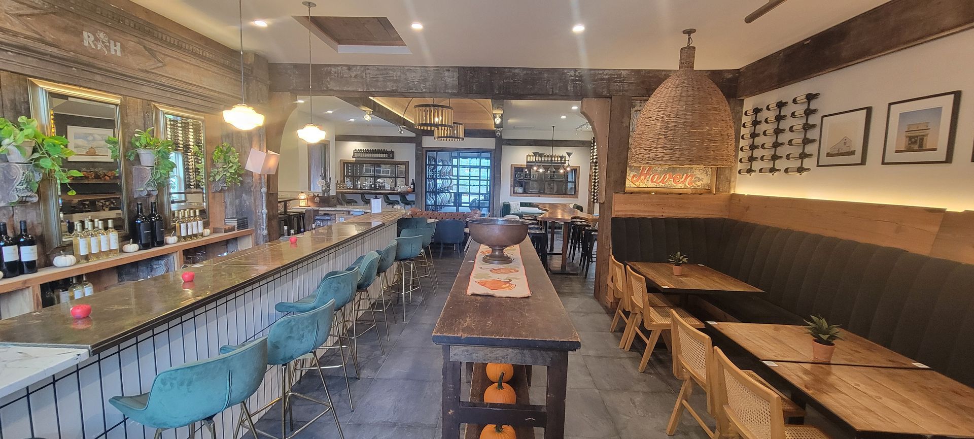 Rose Hill Vineyard's beautiful interior or library seating and  bar overlooking the forward barrel room