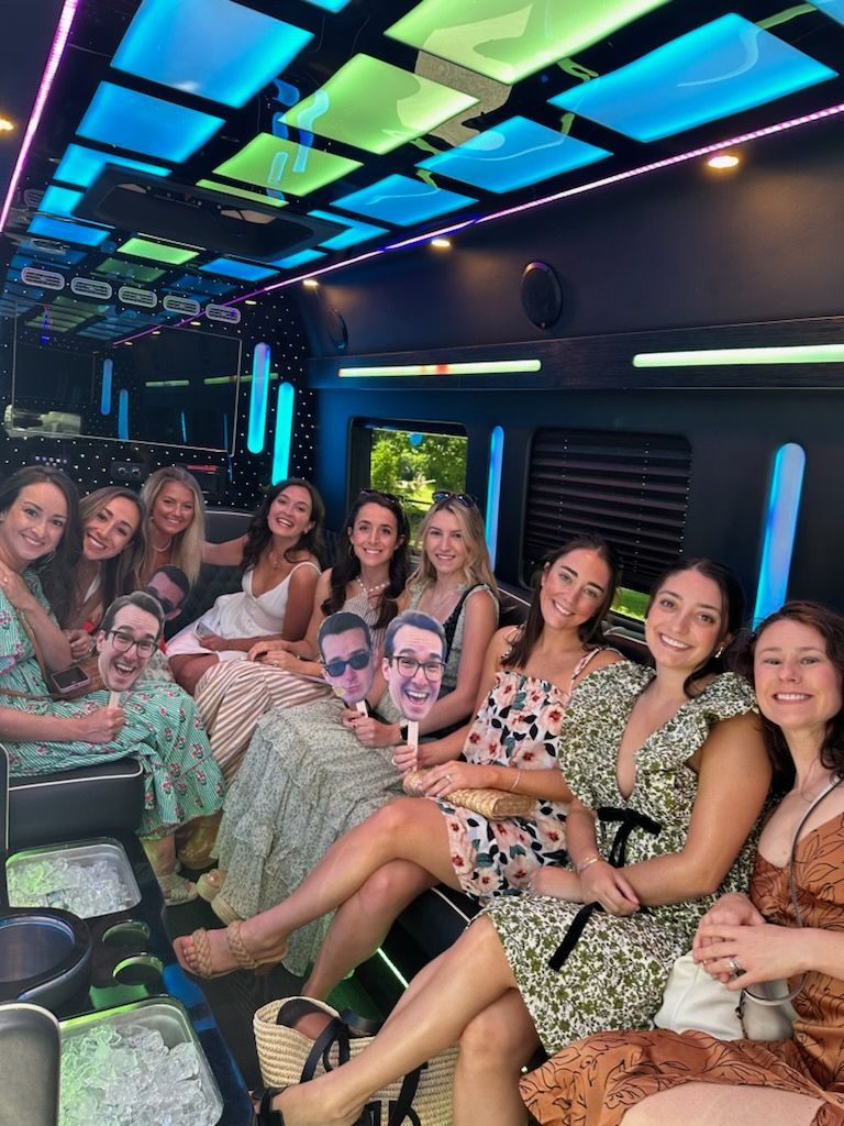 East End Wine Tasting Tour's Bachelorette Group heading to the Vines in our Limo Vans