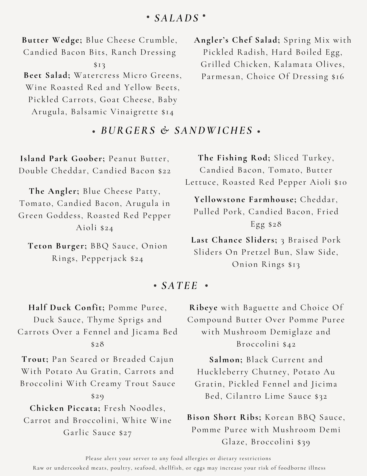 Menu with 