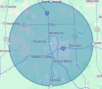 A map of a city and surrounding areas. A map of a city and surrounding areas.