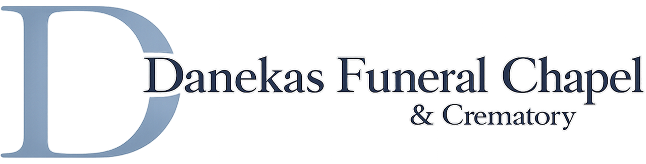 Danekas Funeral Chapel & Crematory logo with blue D and gray text