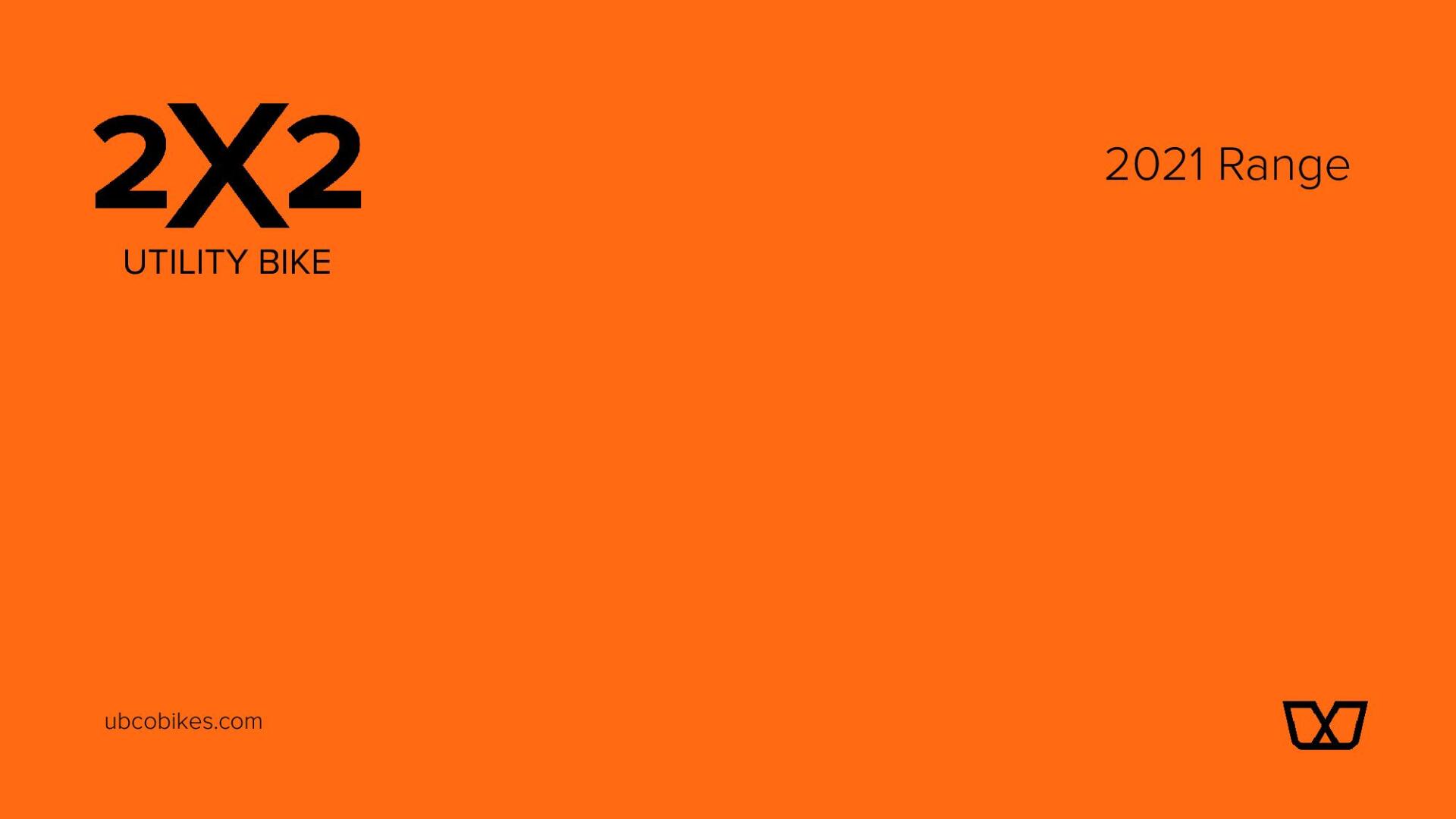 An orange background with the words `` 2x2 utility bike '' on it.