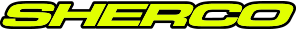 A close up of the word sherco on a white background