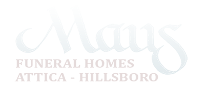 Funeral home logo reading “Maus Funeral Homes Attica - Hillsboro”