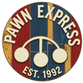 Pawn Express circular logo with red, blue, and gold stripes and &ldquo;EST. 1992&rdquo; text