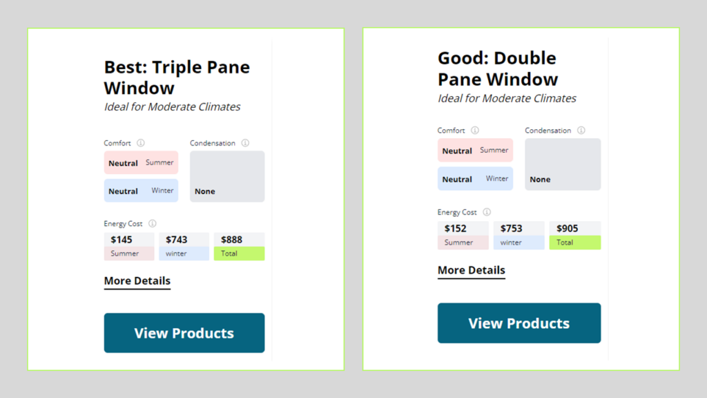 A picture of a triple pane window and a picture of a double pane window.