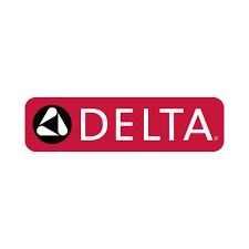 A red and white delta logo on a white background.