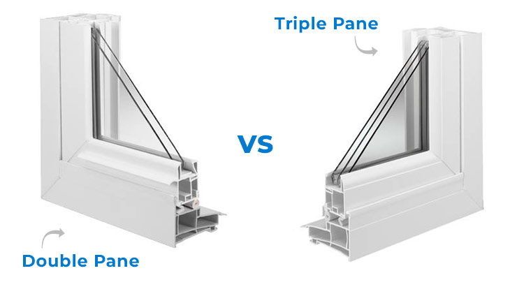 A picture of a double pane window and a triple pane window.