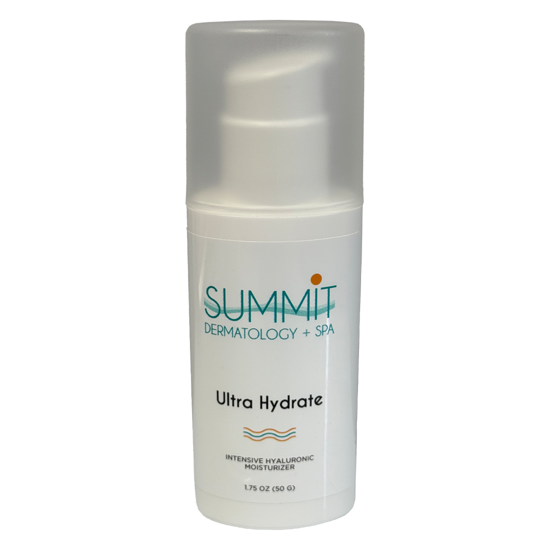 A bottle of summit dermatology ultra hydrate cream on a white background.